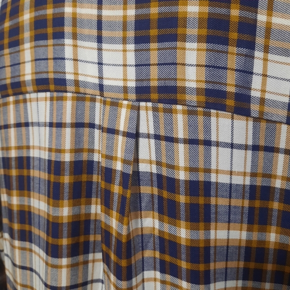 Rachel Roy Long Sleeve Navy Blue Dark Yellow Plaid BF Style Button Up Shirt - Picture 6 of 13